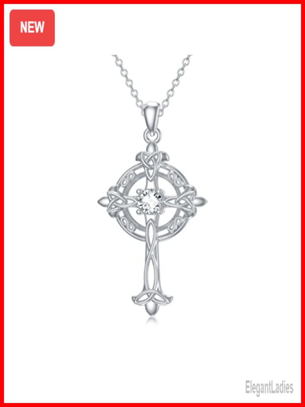 Moissanite Cross Pendant Necklace 18K White Gold Plated Silver 18+2 Inch